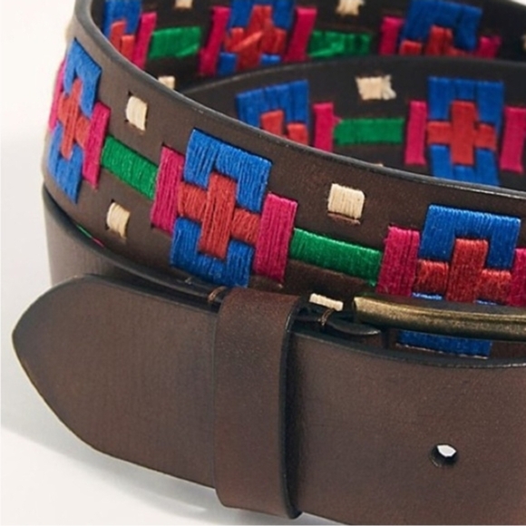 NWOT Free People Brown Embroidered Belt - Picture 3 of 8